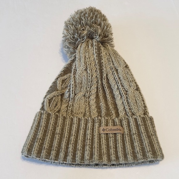Columbia Accessories - Columbia Women's Cable Knit Beanie Hat Tan Beige Pom Fleece Lined OS